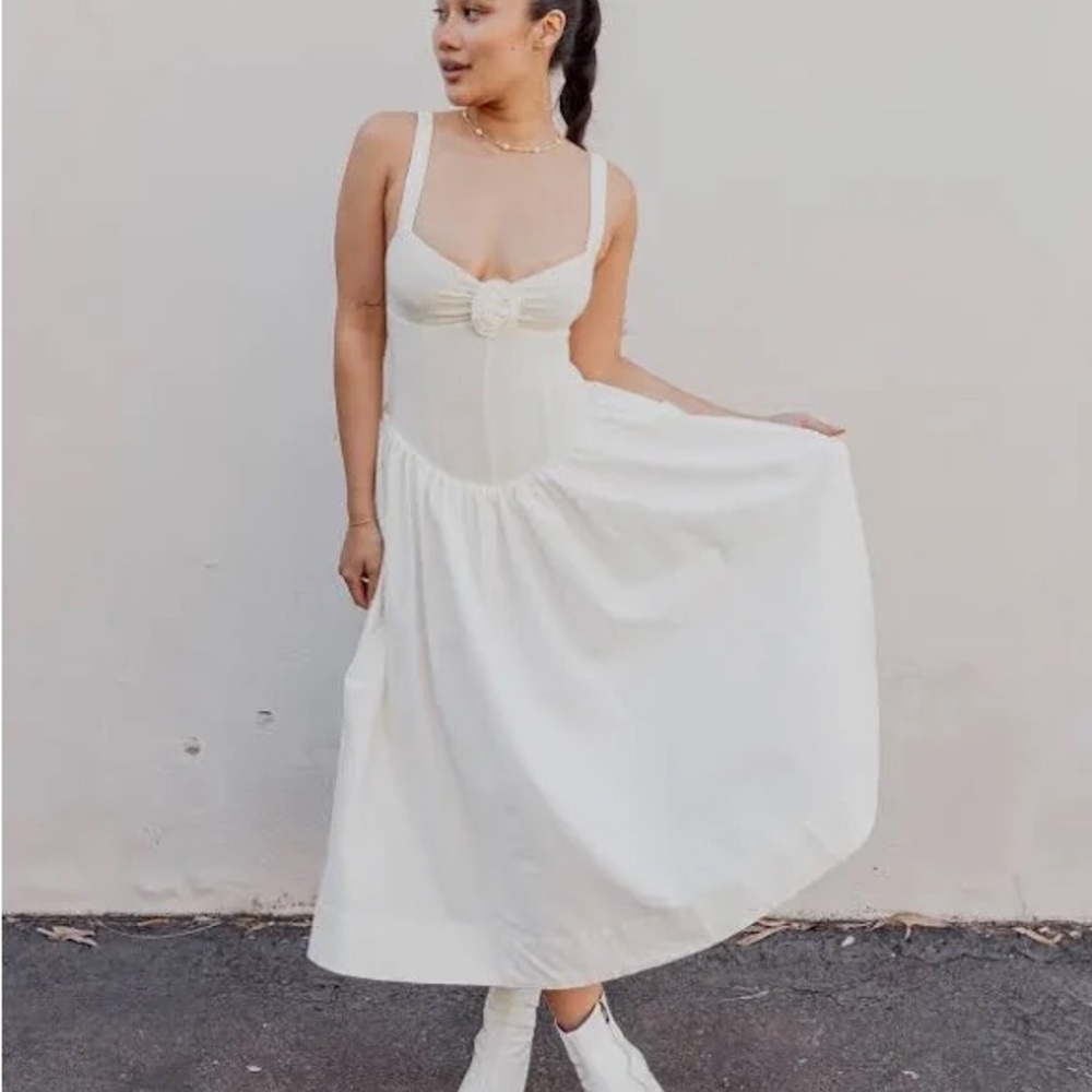 For Love And Lemons White Sleeveless Sweetheart Midi Dress